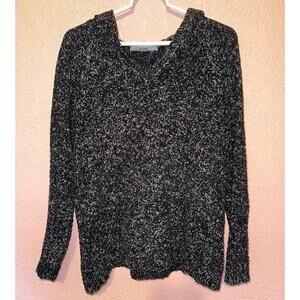 Eddie Bauer Lounge Sweater - Women's Small - V Neck Hooded Pullover - Black Grey